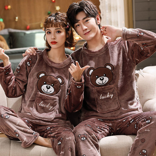 Couples Flannel Pajama Set - Warm Velvet Thickened Sleepwear for Men & Women