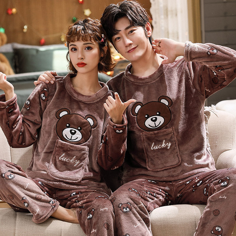 Couples Flannel Pajama Set - Warm Velvet Thickened Sleepwear for Men & Women
