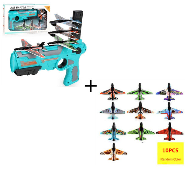Kids Foam Airplane Launcher Toy - Hand Throwing Spin Glider with Toy Gun