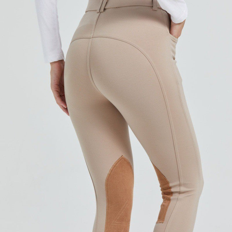 Women's High-Waist Equestrian Performance Leggings with Half Leather Grip