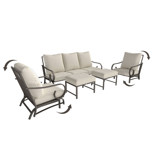 5-Piece Outdoor Patio Furniture Set | 3-Seat Sofa, 2 Rocking Armchairs & 2 Ottomans | Beige