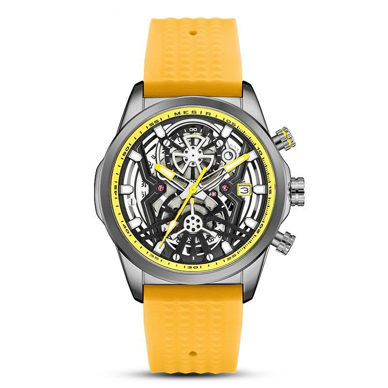 Men's Mechanical-Style Quartz Watch | Silicone Strap, Alloy Case & 30M Water Resistance
