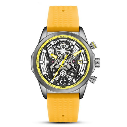 Men's Mechanical-Style Quartz Watch | Silicone Strap, Alloy Case & 30M Water Resistance