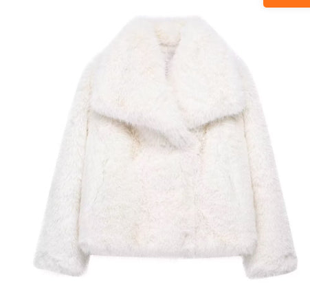 Women's Winter Plush Fluffy Lapel Coat - Warm Thicken Long Sleeve Jacket