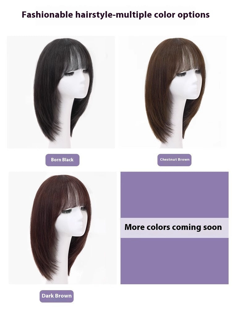 Natural Mid-Length Human Hair Wig - Synthetic Blend