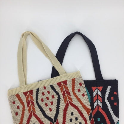 Striped Woven Tote Bag - Large Capacity Polyester Shoulder Bag