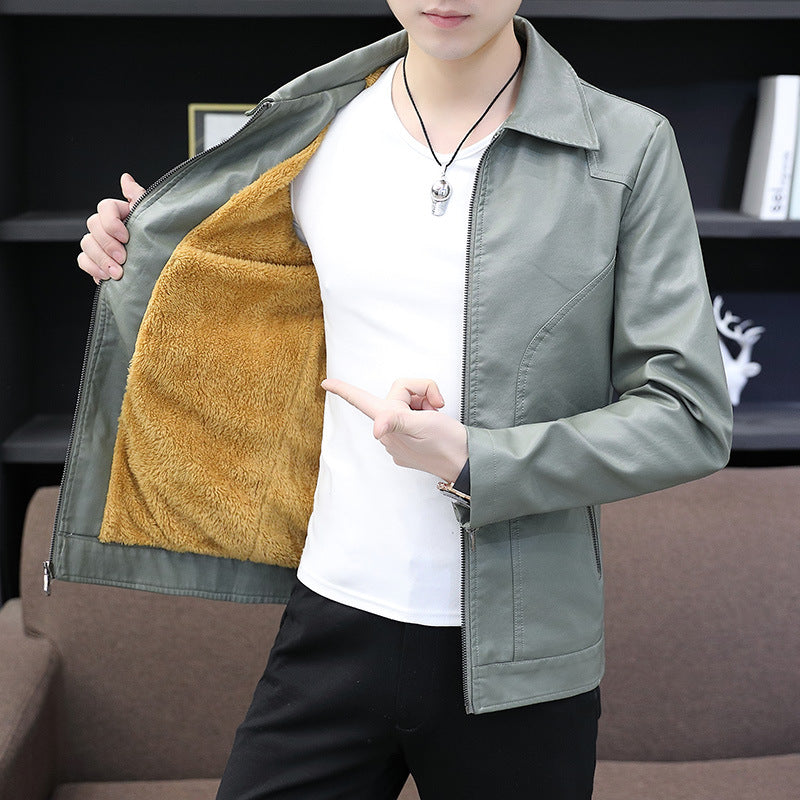 Men's Thin Leather Jacket - Lightweight Zip-Up Outerwear