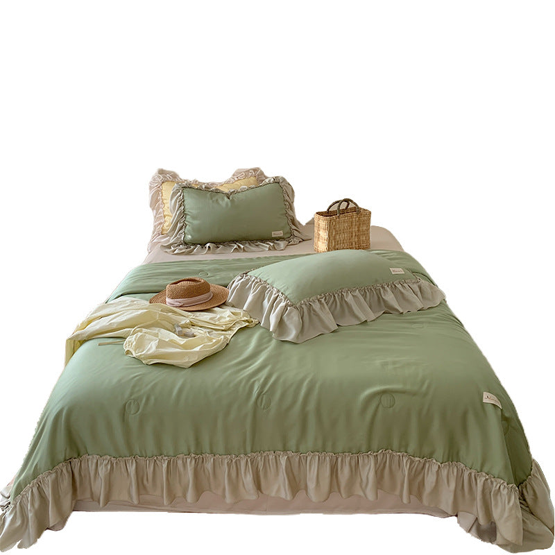 French Lotus Leaf Ice Silk 4-Piece Bedding Set