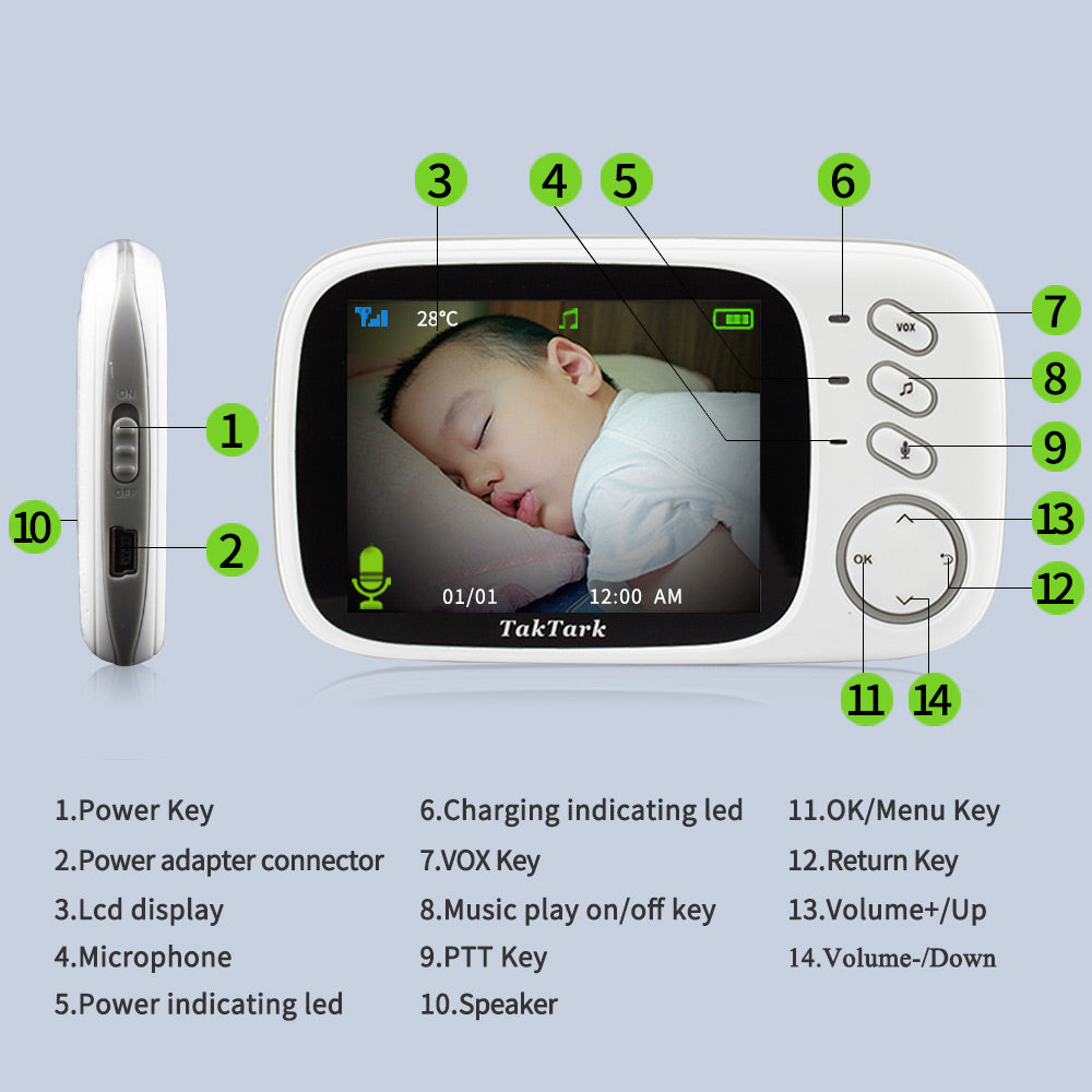 Digital Wireless Baby Monitor with 3.2" LCD Screen - Two-Way Audio & Night Vision