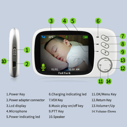 Digital Wireless Baby Monitor with 3.2" LCD Screen - Two-Way Audio & Night Vision