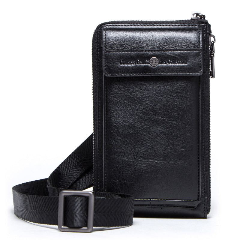 Retro Crazy Horse and Cowhide Leather Men's Phone Bag - Compact Crossbody Pouch