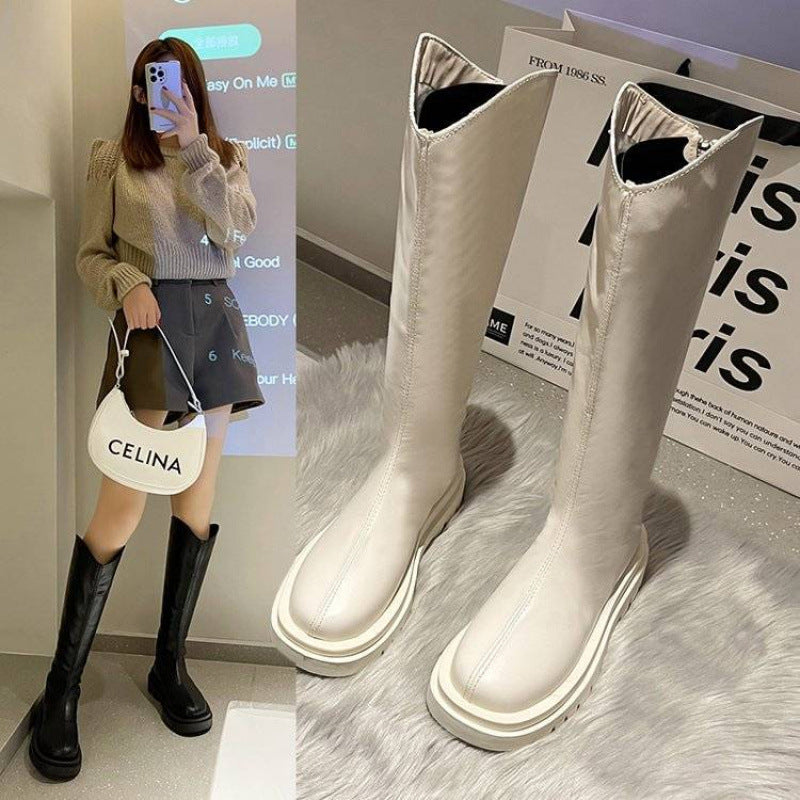 Women's Over-the-Knee Platform Boots with Back Zipper - Waterproof