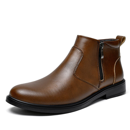 Men's Double-Layer Cowhide Leather Martin Boots - Classic Round Toe