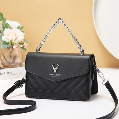 Quilted Mini Shoulder Bag with Chain Strap - Retro Style Waterproof Handbag