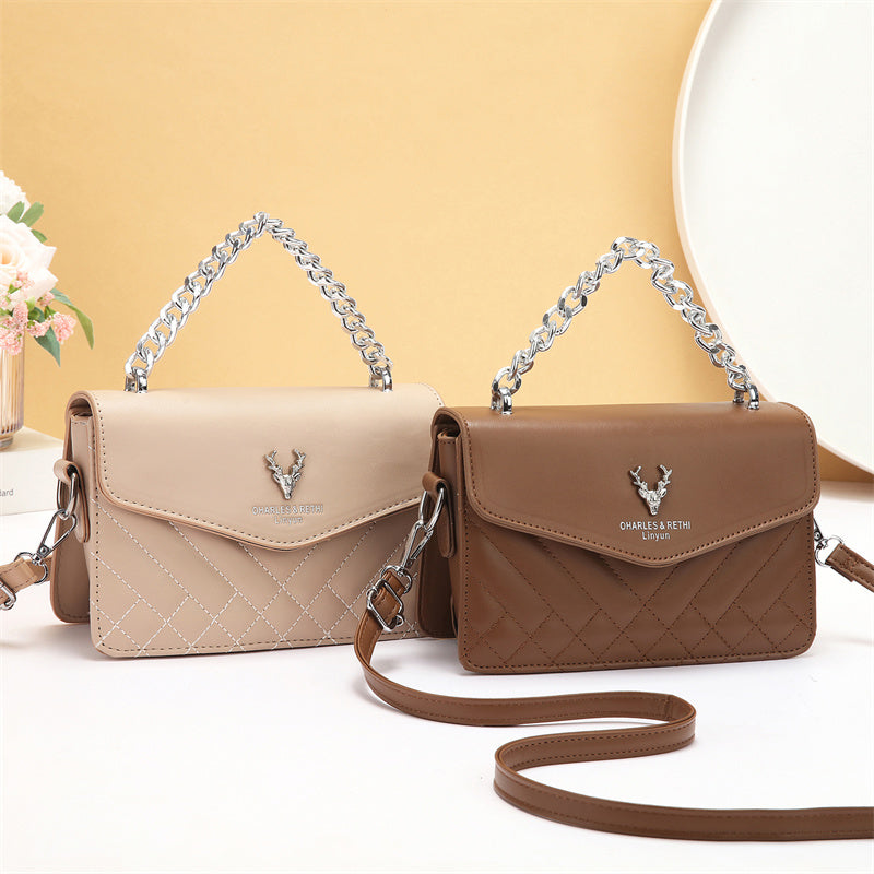 Quilted Mini Shoulder Bag with Chain Strap - Retro Style Waterproof Handbag