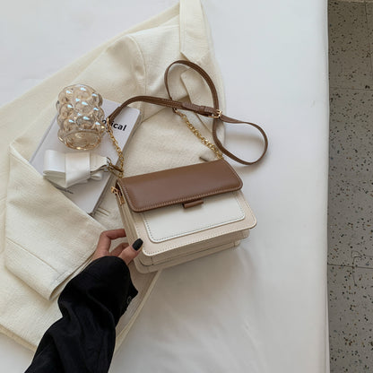 PU Leather Chain Shoulder Bag - Small Square Crossbody with Wide Strap