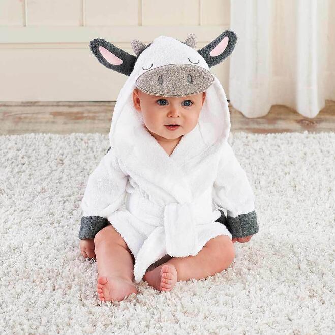 Cotton Baby Hooded Bathrobe - Cute Animal Design Bath Towel