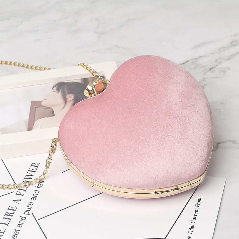 Heart-Shaped Plush Chain Bag - Casual Crossbody Handbag