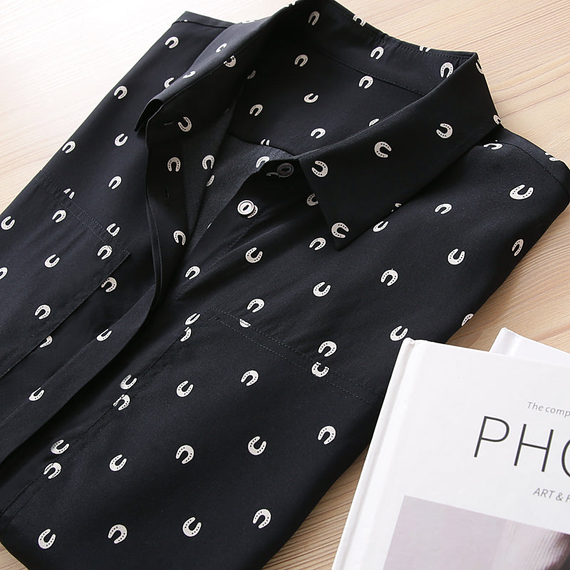Stretch Silk Blouse - Horseshoe Floral Print