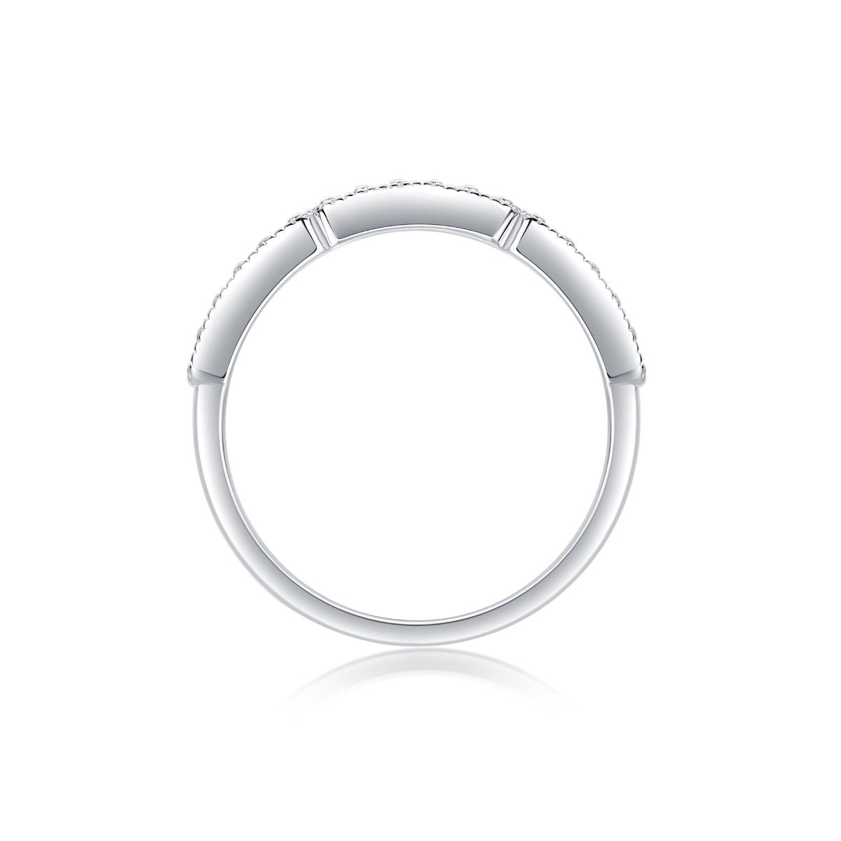 Moissanite Sterling Silver Ring - Platinum Plated Wedding Band