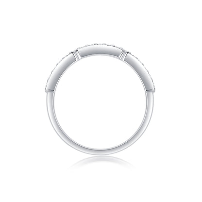 Moissanite Sterling Silver Ring - Platinum Plated Wedding Band