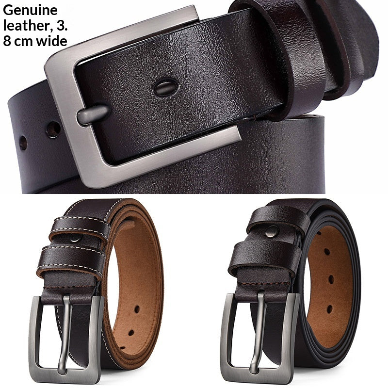 Vintage Genuine Cowhide Leather Belt for Men - Pin Buckle Square Design