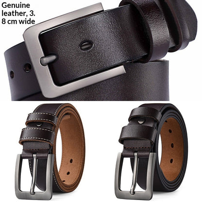 Vintage Genuine Cowhide Leather Belt for Men - Pin Buckle Square Design