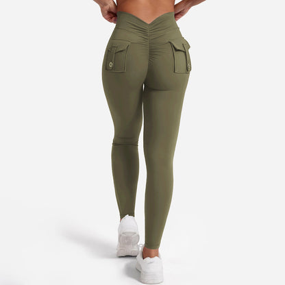 Peach Hip Yoga Pants with Pockets - Super Stretch Workout Leggings
