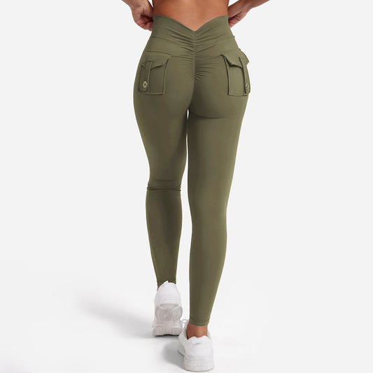 Peach Hip Yoga Pants with Pockets - Super Stretch Workout Leggings