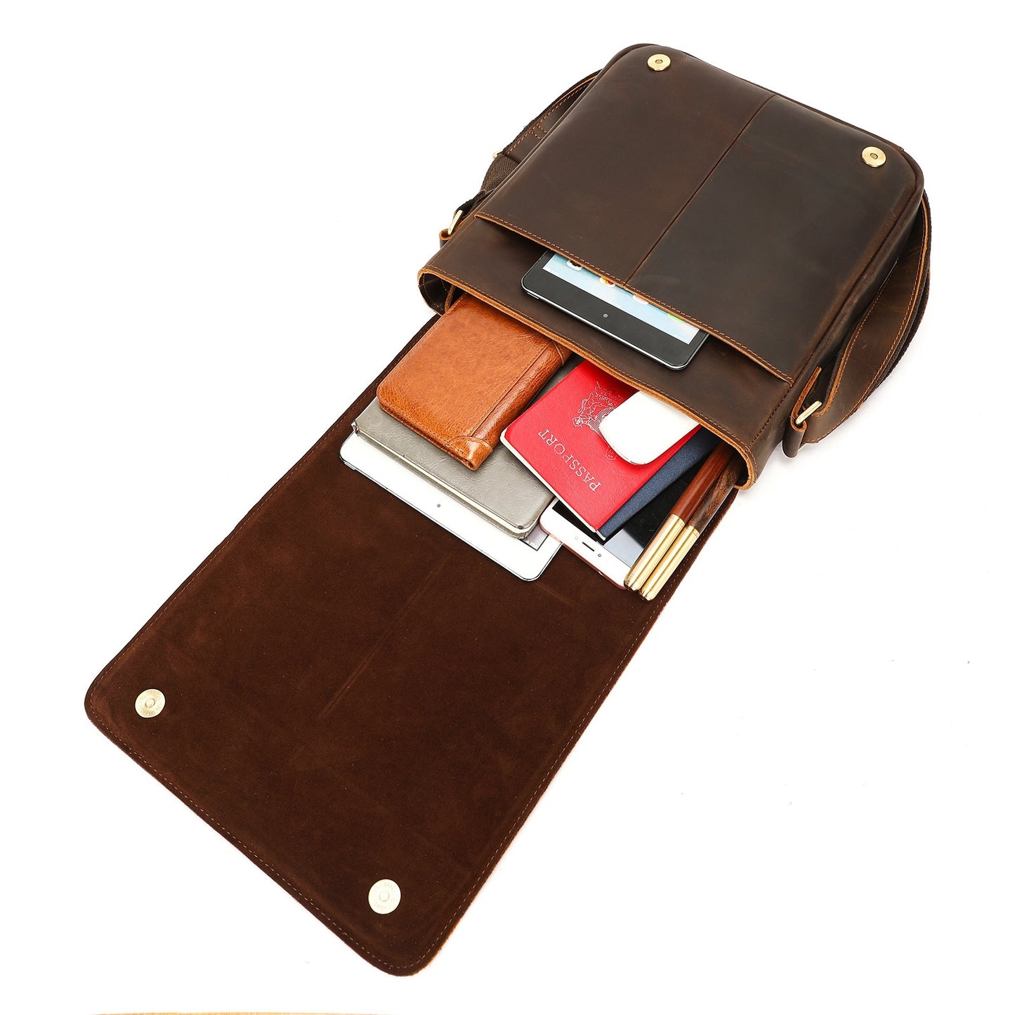 Men's Genuine Crazy Horse Leather Crossbody Bag - Retro Style