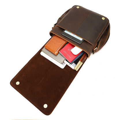 Men's Genuine Crazy Horse Leather Crossbody Bag - Retro Style