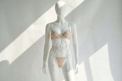Embroidered Lace Mesh Lingerie Set - Three-Piece Bra and Underwear Collection
