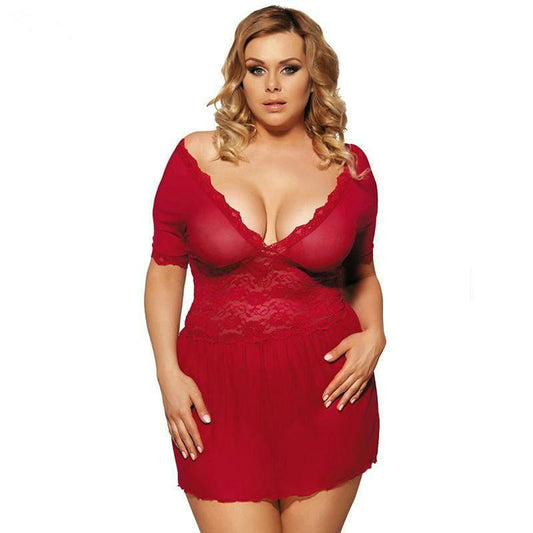 Women's Lace Babydoll Lingerie Set - Sheer Mesh Sleepwear with G-String