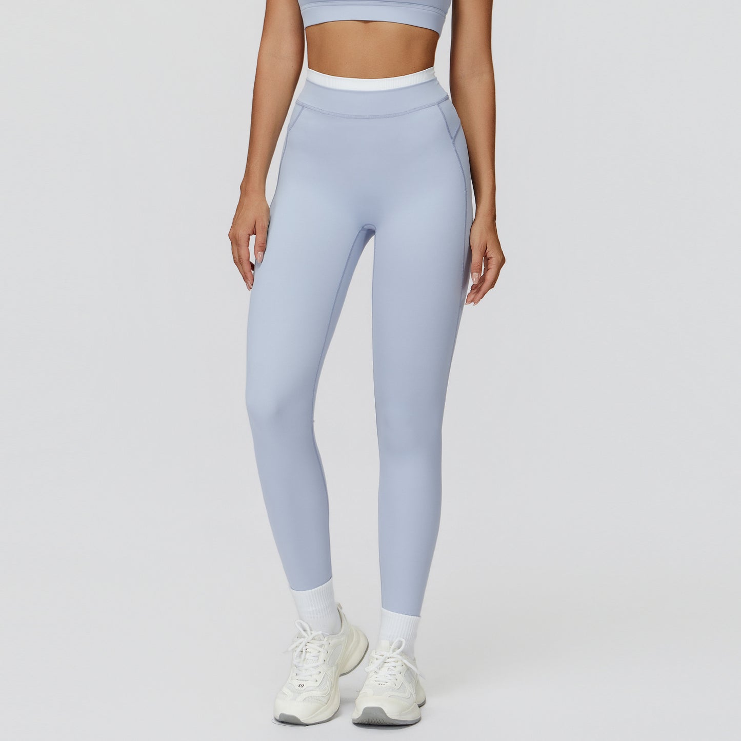 High-Waist Contrast Color Tight Pants - Running Fitness Leggings