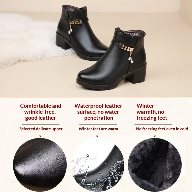 Women's Casual Ankle Boots - Mid Heel Chunky Heel Winter Boots with Side Zipper