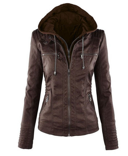 Women's Short PU Leather Jacket - Loose Fit Casual Moto Jacket