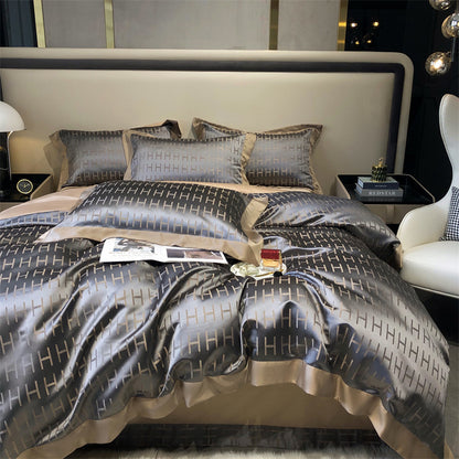 Premium European Silk-Cotton Blend 4-Piece Bedding Set - Luxury Duvet Cover Collection