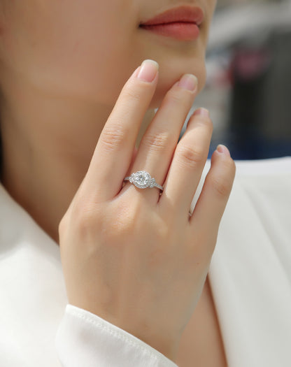 1 Carat Moissanite Sterling Silver Ring - Platinum Plated Wedding Band