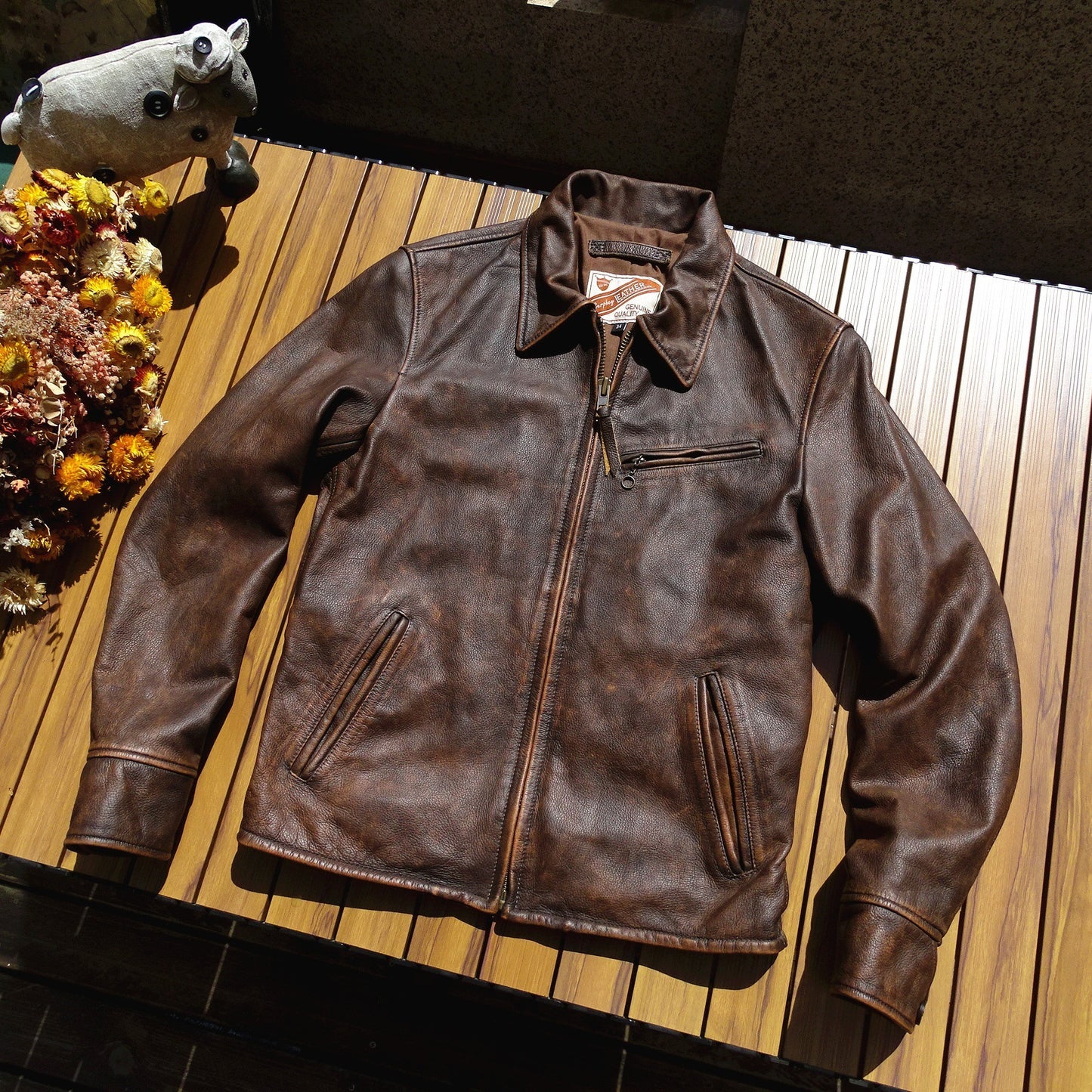 Washed Vintage Soft Leather Coat - Relaxed Fit Jacket