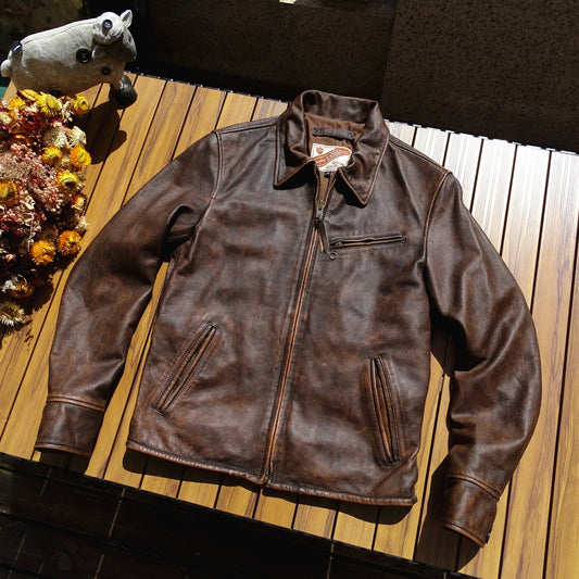 Washed Vintage Soft Leather Coat - Relaxed Fit Jacket
