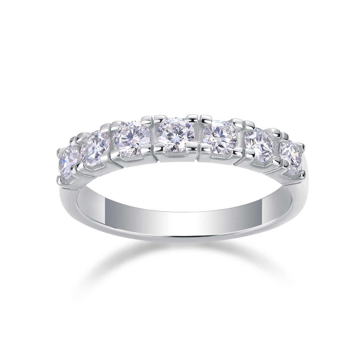 0.1 Carat Moissanite Sterling Silver Ring - Platinum Plated Wedding Band