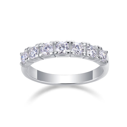 0.1 Carat Moissanite Sterling Silver Ring - Platinum Plated Wedding Band