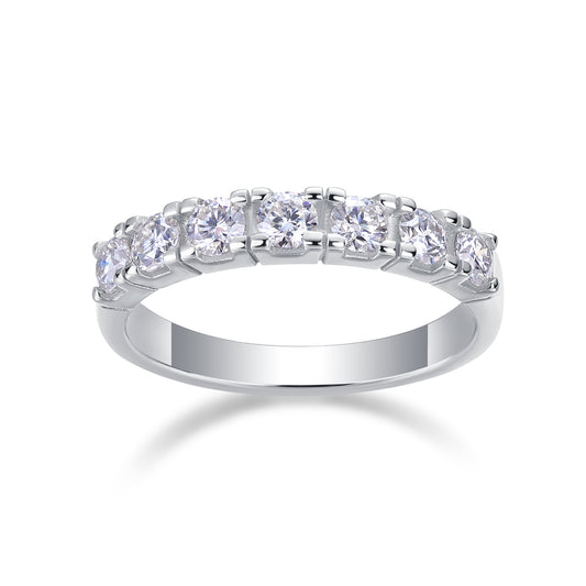 0.1 Carat Moissanite Sterling Silver Ring - Platinum Plated Wedding Band