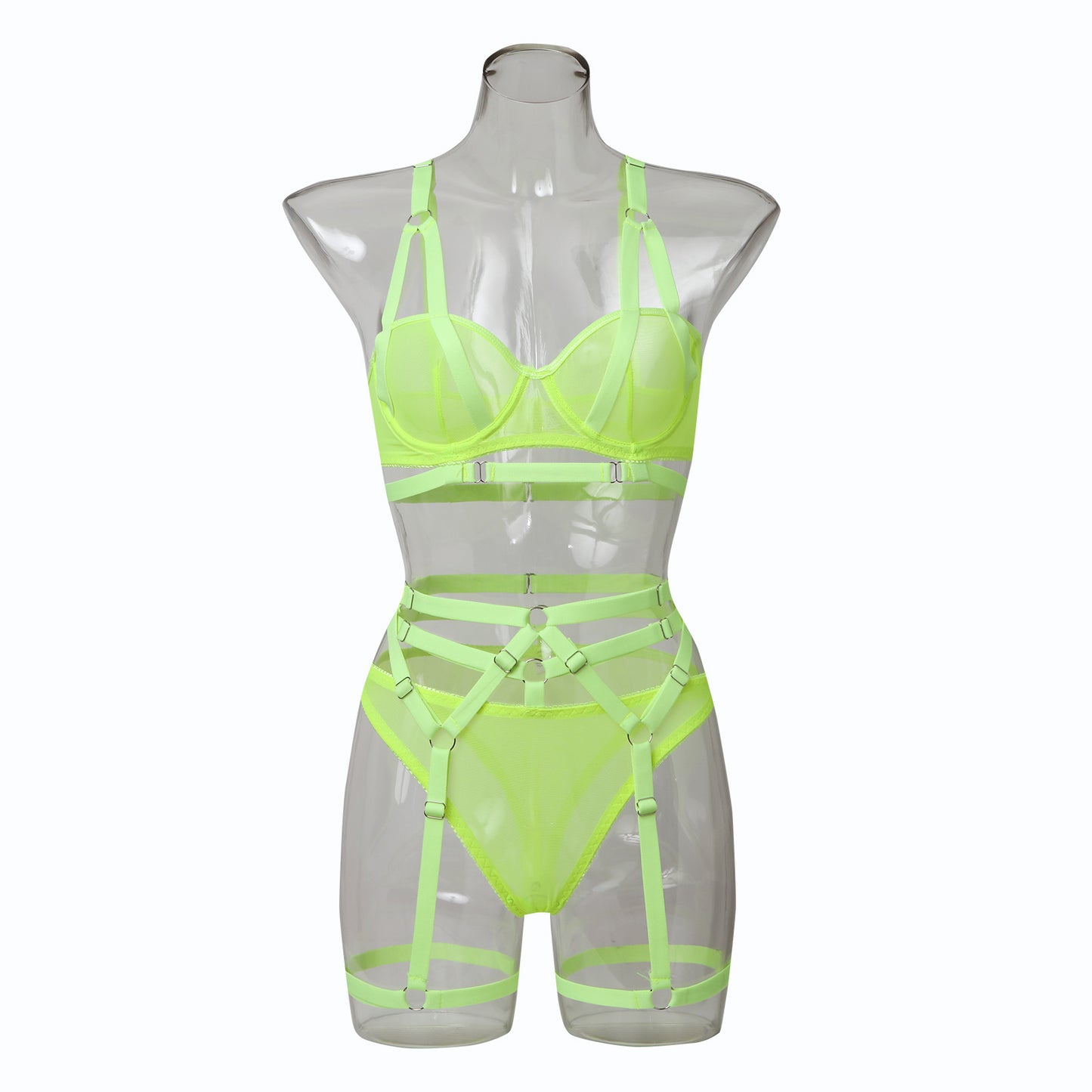 Women's 3-Piece Lingerie Set with Garter Strap - Ultra-Thin Polyester Set