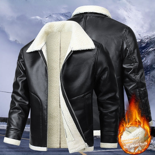 Men's Fleece-Lined Sheepskin Leather Jacket - Genuine Leather Winter Coat