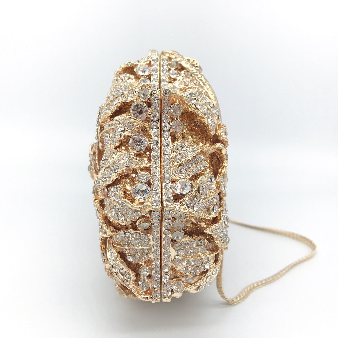 Rose Design Evening Clutch - Crystal Embellished Metal Frame Bag