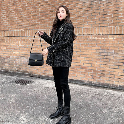 Women's Plaid Wool Blend Coat - Casual Loose Fit Long Sleeve Jacket