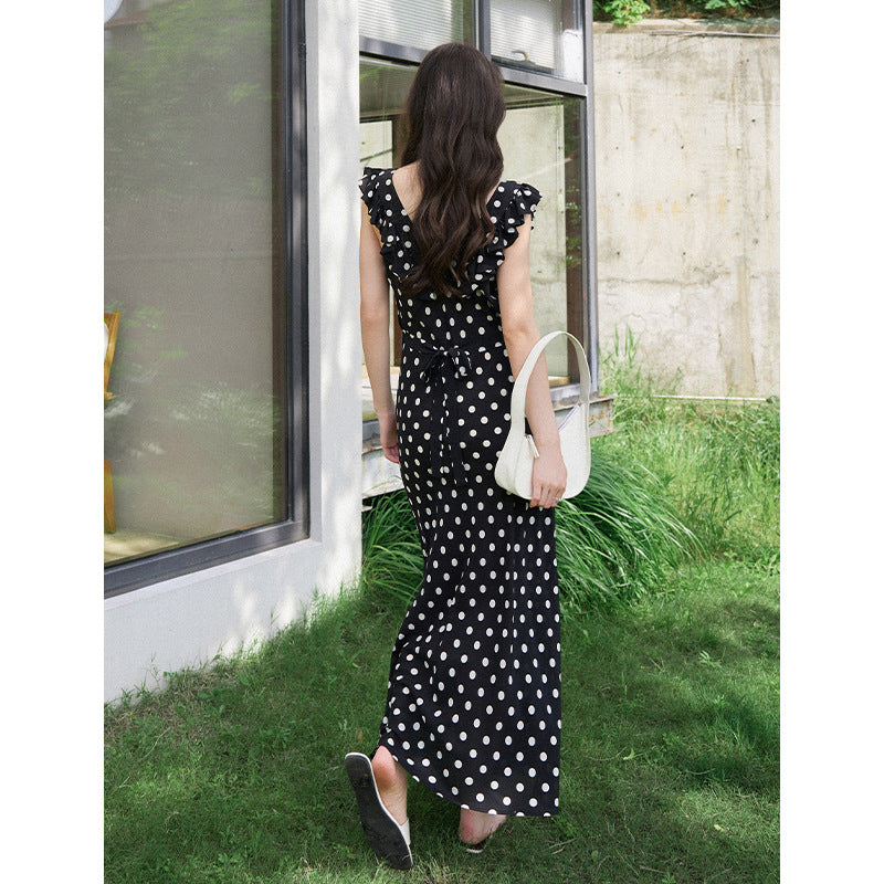 V-Neck Reversible Polka Dot Silk Dress