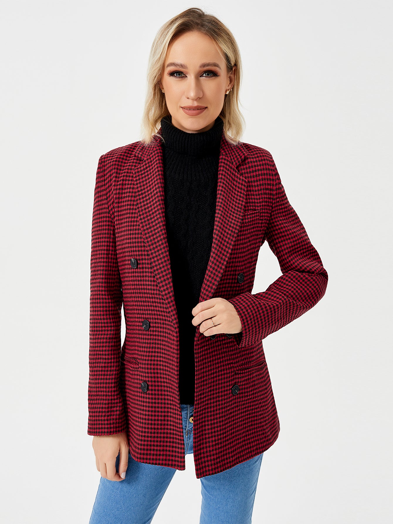 Women's Double Breasted Blazer - Long Sleeve Work Office Jacket