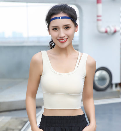 Women's U-Neck Yoga Sports Bra - Gathered Fitness Workout Bra